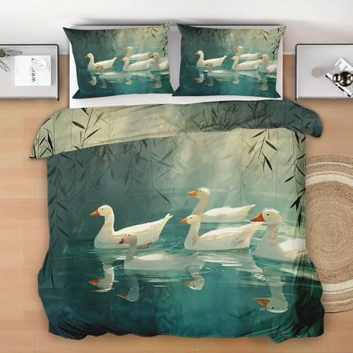 Generisch Bettwäsche 135x200 2 Teilig Gans, Teich Gans Wendebettwäsche, Geflügel Bettbezug Microfaser mit 1 Kissenbezug und Reißverschluss