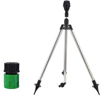 360 Rotating Garden Sprinkler On Adjustable Tripod Base 3/4Inch Hose Adapter For Patios Greenhouses Flowerbed Watering Metal Base Garden Sprinkler