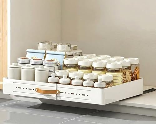 RONIPIC Expandable Pull-Out Cabinet Organizer (1 Pack), 51cm-75cm Width Slide Out Drawers for Kitchen Cabinets, Easy-Grip Handles, Space-Saving Adjustable Storage Solution
