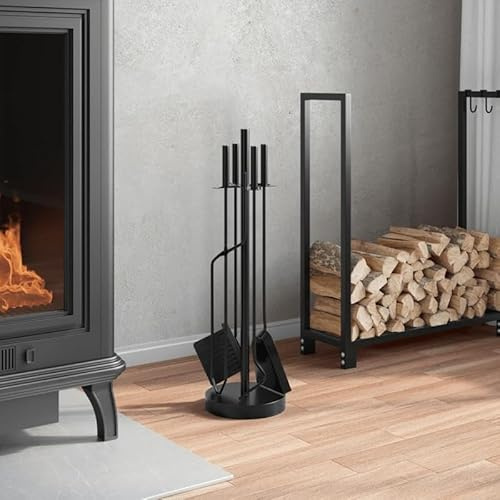 Lot de 5 outils de cheminée en acier - 18 x 66 cm - Accessoire de cheminée robuste pour poêles à bois et cheminées - Kit de briquet durable pour un nettoyage et une manipulation faciles
