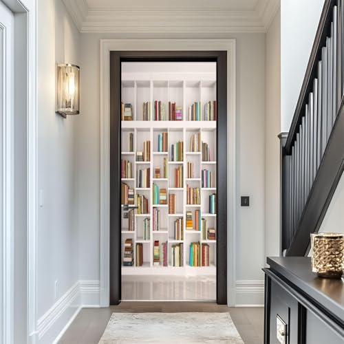 Türtapete Selbstklebend 77x200 cm Türfolie Selbstklebend Bücherregal Türaufkleber Türposter Bücher Aus Der Bibliothek Türsticker Fototapete 3D Effekt für Schlafzimmer Wohnzimmer Küche 5856a