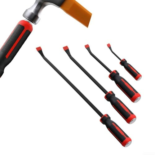 Drivstraw Heavy Duty Brechstangen-Set, 4-teilig, mit abgewinkelten Spitzen und dickerem Schlagkappengriff, aus Chrom-Vanadium-Stahl, rutschfeste Griff-Brechstange für Demontage (4-teiliges Set)