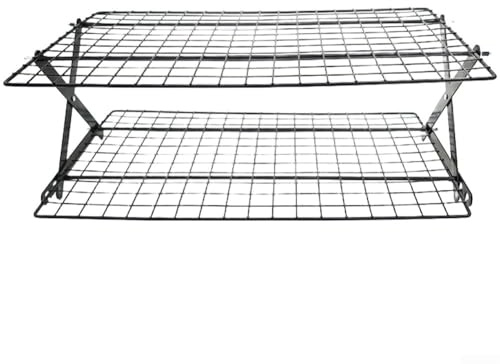 Collapsible 2/3/4-Tier Cooling Rack For Baking With Foldable Stackable Roasting Shelves, Sturdy Iron Black Finish, Multi-Level Cooling For Cookies Cakes Muffins(Two-layer)