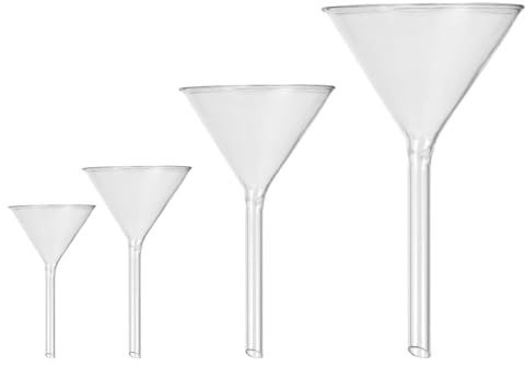 Amosfun Set di 4 imbuti in vetro trasparente, multiuso, per liquidi, per piccole bottiglie, cucina, casa e fai da te