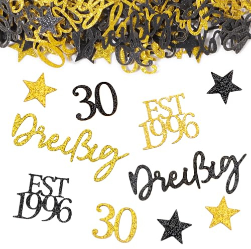 COMOOKA 150 Stück 30 Geburtstag Deko Mann Frau Konfetti mit Glitzer Tischdeko Streudeko 30. Geburtstag 2026 Geburtstagsdeko 30 Jahre Party (Schwarz-Gold 30)