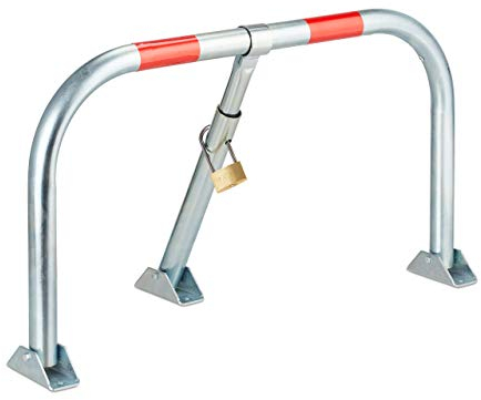 Relaxdays 10017409 Folding Parking Barrier, With 3 Keys, 76 x 32 x 45 cm, with Red Warning Stripes, Silver