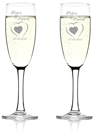 Set di 2 calici da spumante personalizzati con incisione – regalo di nozze per coppia di sposi – nome e data – idea regalo per matrimonio – bicchieri da