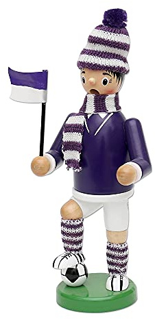 Dekohelden24 Räuchermann als Fussballer mit lila/weissem Outfit, ca. 20 cm