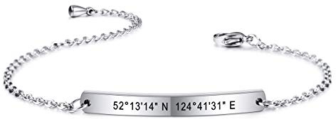 MeMeDIY Personalisiertes Armband Angepasste Gravur Name/Datum/Koordinaten für Frauen Freundin Beste Freundin Knöchelgelenk aus Edelstahl Geburtsstein Bar-Armband mit Verstellbarer Kette