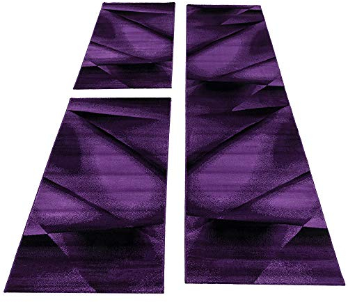 HomebyHome Bettumrandung Schlafzimmer 3 teilig Teppich Lila - Waschbarer Bettumrandung Teppich Läufer Set Extra Flauschig Bettvorleger Schlafzimmer Bettset:2 St. 80x150 cm | 1 St. 80x300 cm