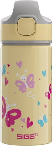 Sigg - Aluminium Kids Water Bottle - Miracle Butterfly - With Straw - Leakproof - Lightweight - BPA Free - Climate Neutral Certified - School & Sports - Light Yellow - 0.4L