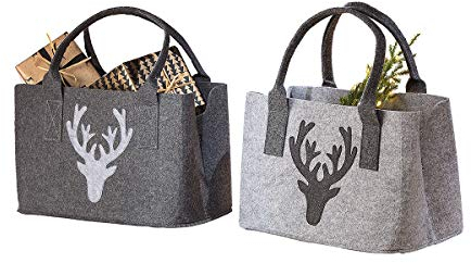 G-i-l-d-e Filztasche in hellgrau mit dunkelgrauen Hirschkopf, Einkaufstasche, Shoppingbag, Henkeltasche, Tasche, Filz, formstabil, NEU