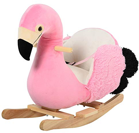 HOMCOM Schaukeltier Schaukelpferd Kinder Schaukel Rosa 60 x 33 x 52 cm