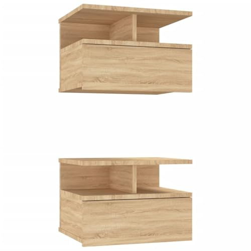 vidaXL 2X Nachttisch Hängend Schublade offene Fächer Nachtkommode Nachtschrank Nachtkonsole Wandboard Wandregal Sonoma-Eiche 40x31x27cm Holzwerkstoff