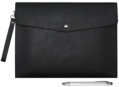 Wonderpool A4 PU cuero sobre documentos multifunción carpetas papelería bolsa - Archivo de cartera para organizador de cartas de papel y funda para tablet PC (Negro)