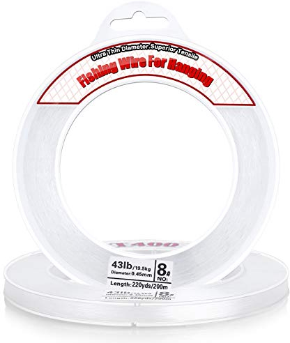 Acejoz 200m Angelschnur Auf Spule, 0,45mm Transparent Nylonschnur Tragkraft 18kg, Reißfest Nylonfaden Ideal Für Perlenschmuck Armbänder, Nähen Hobby, Aufhängen Ballongirlanden Dekoration