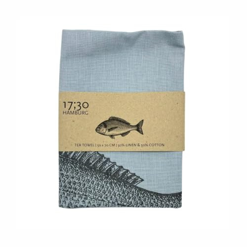 17;30 HOME Geschirrtuch, 100% Baumwolle, Fisch, umweltfreundlich, grau-braun, 50x70 cm