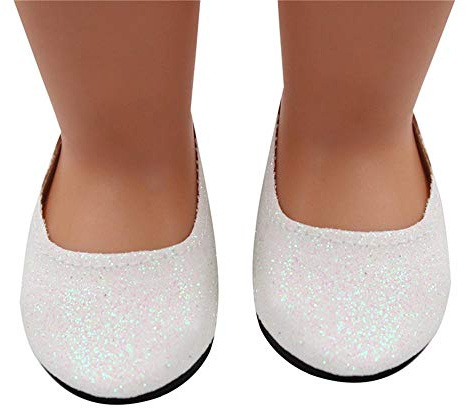 Aeromdale Puppe Schuhe Glitzer Flache Schuhe für 18 Zoll Amerikanische Puppe Mädchen Puppen 46cm Puppe Zubehör Spielzeug - Weiß - 1 Paar