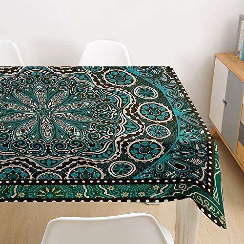 Morbuy Tischdecke Abwaschbar, Mandala Tischtuch Rechteckig Tischwäsche Gartentischdecke Outdoor Tischdekoration Wasserdicht Polyester Ölfest Pflegeleicht (90x90cm,Grün)