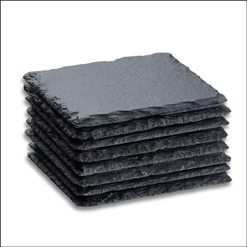 Sir Finley Monkey Schiefer Untersetzer Set - 8 Glasuntersetzer eckig - Schieferplatte 10x10 cm schwarz für Deko, Raclette, Kerzen, Getränke