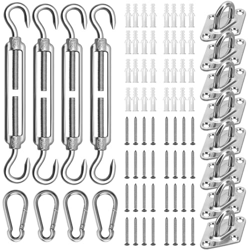 Morzejar Kit de Accesorios para toldo Kit de instalación de toldo de Acero Inoxidable 304 para Instalar toldos rectangulares y Triangulares, Velas, terraza, jardín, césped, Patio,