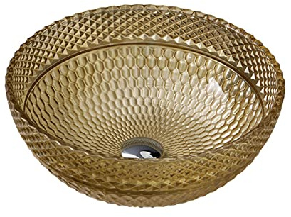 Ksunun Lavabo da Appoggio in Vetro Temperato, Il Giro Lavandino del Bagno Lavabo da Bagno Installazione da Banco Lavandino, 395mm*395mm*160mm*15mm,Giallo