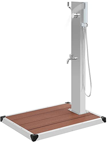 Gecheer Doccia da Giardino,da Esterno,in Acciaio Inox,WPC,110 cm,con Piatto,Doccia da Esterno in Acciaio Inossidabile,con Piatto