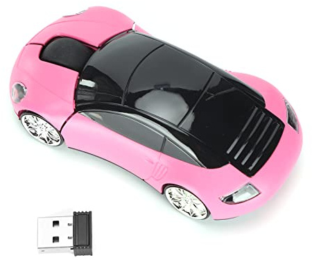 Bewinner Souris de Voiture sans Fil USB 2,4 G, Souris en Forme de Voiture de Sport 1600 DPI Utilisant la Technologie D'économie D'énergie Intelligente, Souris de Jeu avec Récepteur USB pour PC,(Rose)