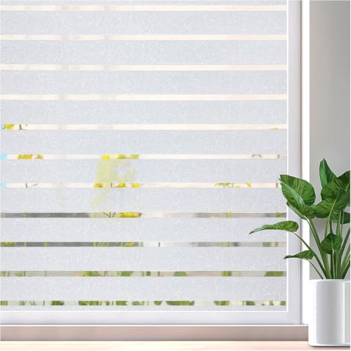 Lifetree Window Film Privacy for Glass Windows, Frosted, 75 x 200cm | Stripe Patterns Static Cling No Glue UV Protection Window Sticker Cover For Home Office