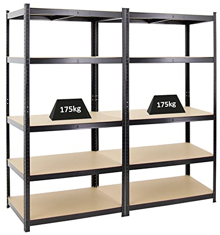 PROREGAL Mega Deal 2X Schwerlastregal Taurus Schwarz 180x90x60cm mit Fachlast 175kg Kellerregal, Steckregal, Garagenregal, Lagerregal