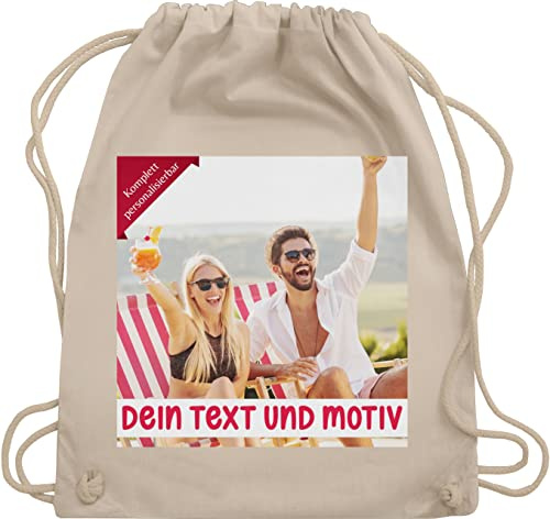 Turnbeutel Rucksack - eigenem Bild - Eigenes Foto Geschenk I - Unisize - Naturweiß - kita wechselkleidung beutel selbst drucken photo stoffbeutel turnsackerl kindergarten kinder selber gestalten