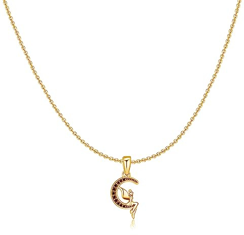 MARLION JEWELS Colgante de mujer original de media luna con un hada. Cadena de plata para mujer, niña ideal para regalo del día de la madre, cumpleaños, aniversario. Joyería mujeres (Baño de oro)
