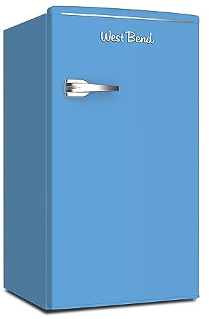 West Bend Mini Fridge for Bedroom, Office, Bar or College Dorm Room, Retro Compact Refrigerator features single door, glass shelves and adjustable temperature control, 3.0-Cu.Ft., Robin's Egg Blue