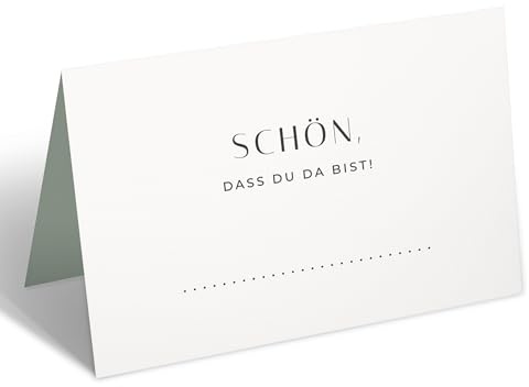 Hugs & Joy 50 Tischkarten Hochzeit mit Text „Schön, dass du da bist“ - Minimalistische Namensschilder, Platzkarten für Geburtstag, Konfirmation zum Selbst beschriften