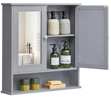 VASAGLE Bathroom Cabinet with Mirror, Wall-Mounted, 2 Mirrored Doors
