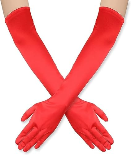 Hatstar Handschuhe Damen lang, Rot, elegante Abendhandschuhe aus Satin im 1920er Stil, Kostüm Accessoire für Karneval, Fasching, Halloween, Hochzeit und Oper