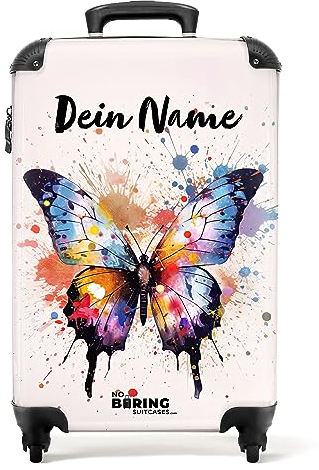 NoBoringSuitcases.com® Kinderkoffer Mädchen - Koffer Kinder Mädchen - Schmetterling Aquarell - Kinder Koffer Madchen - Trolley - Kinder Trolley Mädchen - 55x40x20 - Fotokoffer - Personalisiert