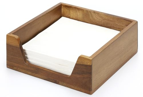 Napkin Holder for Table, Wooden Napkin Dispenser with Side Large Opening for Paper Napkins, Farmhouse Style Square Napkin Holder, Home Kitchen Dining Tabletop Decor