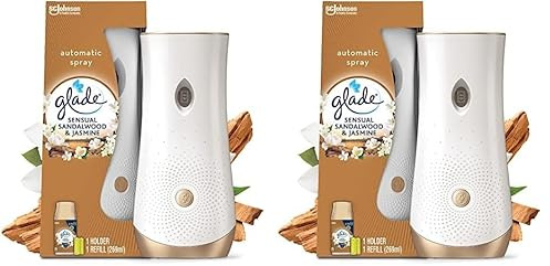 Glade Plug In Air Freshener, Electric Scented Oil Holder & Refill, Sandalwood & Jasmine, Pack of 2 Starter Kits, (1 x Holder and 1 x 10 ml Refill)