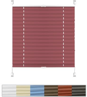 Plissee Haftfix, ohne Bohren, 100 x 170 cm Sonnen-Sicht, und Sichtschutz, Plisseerollo Faltrollo Klemmfix ohne Bohren, für Fenster & Balkontür, Rot