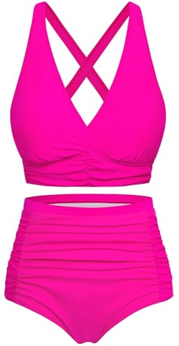 Svanco Bikini Damen Set Bauchweg High Waist Badeanzug Push Up Bademode Lace Up V Ausschnitt Blumenmuster Zweiteiliger Swimsuit mit Bindegürtel
