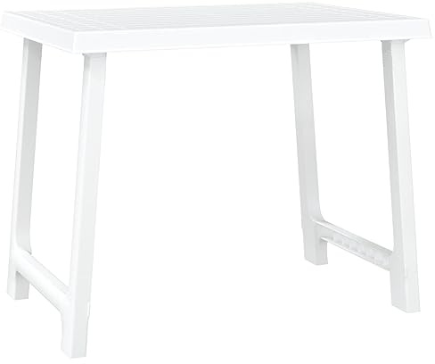 Makastle Gartentisch Beistelltisch Outdoor Balkontisch Campingtisch Bistrotisch für Garten, Terrasse und Balkon, Weiß 79x56x64 cm PP Holzoptik