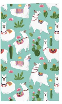 Wurton Bandera de jardín con estampado de flores de cactus de alpaca tropical de llama de un solo lado, 3 x 5 pies, decoración de césped para el hogar, patio, porche delantero, patio, patio