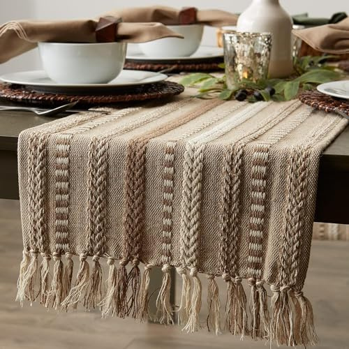 Premium Cotton Designer Table Runner -14x72 Inches (Beige) - Elegant Décor for Dining Tables, Center Table, Console, Events, Weddings, Party - Handcrafted Quality- The Home Talk