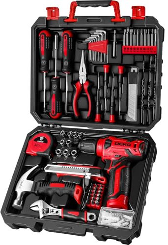 DEKO Caisse a Outil Avec Perceuse Visseuse Multifonction Sans Fil 8V, 126 Pièces Malette Outils complete, Ensemble d'Outils avec Perceusepour Réparation, Entretien et Travail