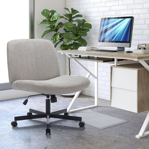 COLAMY Breiter Bürostuhl, Gepolsterter Armloser Schreibtischstuhl Drehbarer Home Office Stuhl 115° Wippfunktion Ergonomischer Computerstuhl für Home Office, Schminken, Gaming (Mit Rollen, Hellgrau)
