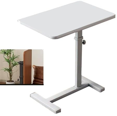 Betttisch Auf Rollen Höhenverstellbar Klappbar Metall Nachttisch, Laptop Tisch mit Versteckten Rollen, Krankenhaus Nachttisch, für Zuhause, Krankenhaus, Büro(White)