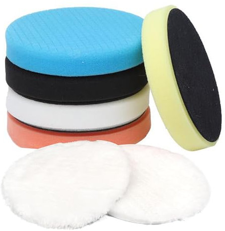 7 Stück Polierpads 150mm Klett: Auto Polierschwamm Set mit Hoher Faser, Polieraufsatz für Akkuschrauber, Schleifmaschine, Exzenter Poliermaschine