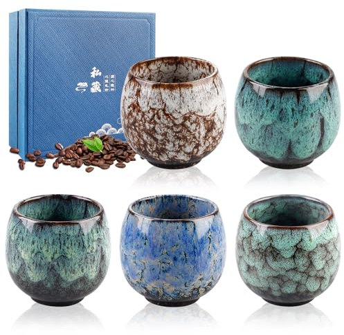 BORDEAG Set Di Tazze Da Caffè,5 Pezzi 110 Ml Tazze Da Caffè In Ceramica,Mini Tazza Da Caffè In Gres,Set Di Tazzine Da Espresso Per Espresso,Moka,Macchiato,Tè,Regali Di Natale
