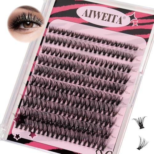AIWEITA Lot de 200 extensions de cils artificiels 30D - Individuels - Curl D - Auto-adhésives - Volume 3D - Aspect naturel - Mélange de 8 à 16 mm